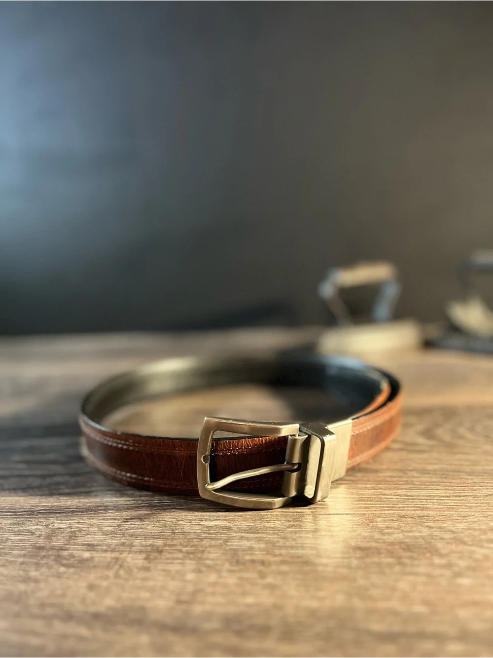 Vintage Men’s Leather Belt Size 34 Brown Black Reversible Swivel Buckle
